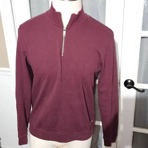 Ted Baker London Mens Burgundy 1/4 Zip Pullover Sweater 4‎ Large - Picture 1 of 5